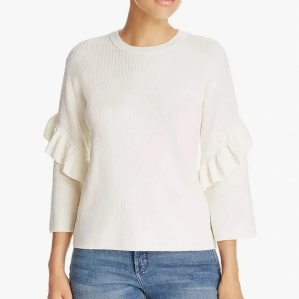 Tory Burch Ashley ruffle bell sleeve merino wool sweater M feminine flirty ivory